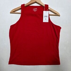 ATHMILE Tank Top Womens Large Red Sleeveless High Neck Activewear Stretch Shirt